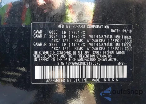 2019 Subaru Ascent Premium z USA, uszkodzony, nr VIN 4S4WMACD8K3425076